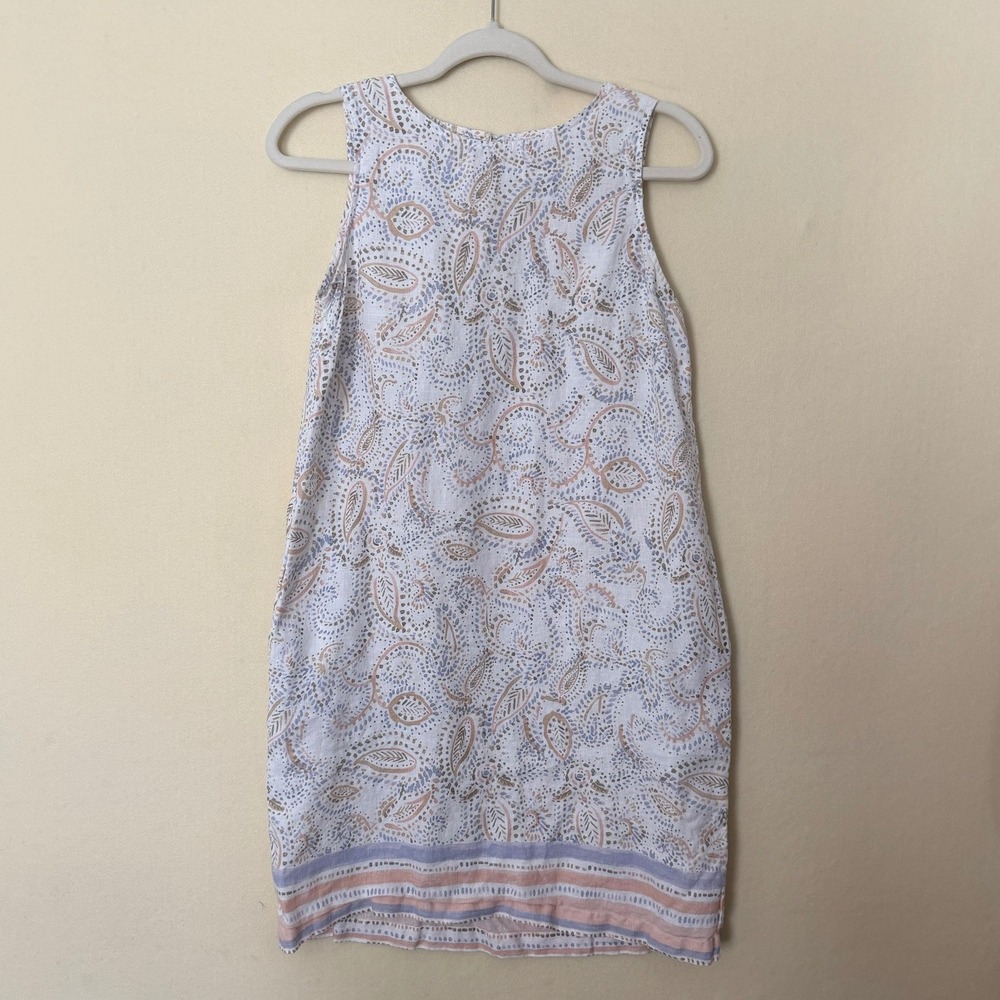 Sleeveless Paisley Print Shift Dress White Blue Peach Boho Casual Mini Dress